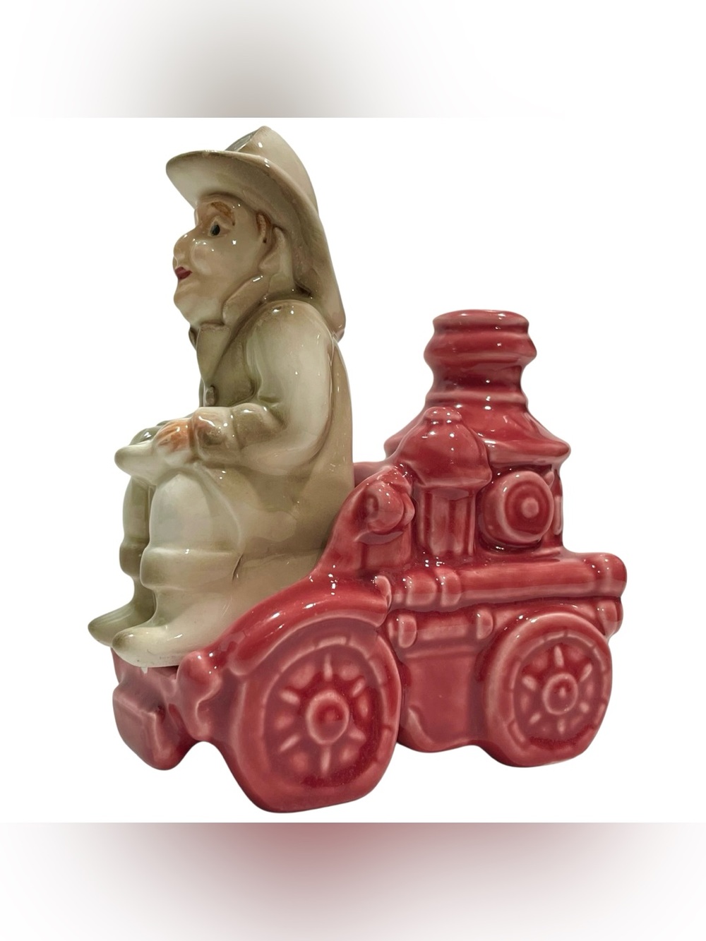 Vintage 1970s Norcrest Firefighter and Fire Truck Ceramic Salt & Pepper Shakers